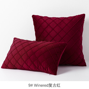复古红色天鹅绒格子抱枕喜庆长方形腰枕客厅沙发飘窗床头靠垫套50