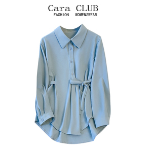 Cara CLUB大码慵懒风长袖衬衫女春季时尚收腰显瘦法式雪纺上衣潮
