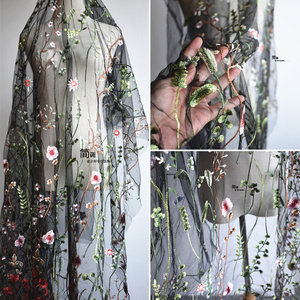 原创设计师3D立体花朵刺绣蕾丝盘花网纱婚纱欧根纱连衣裙服装布料