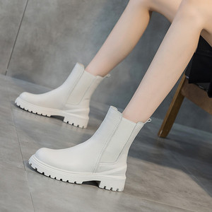 韩版厚底马丁靴女单靴真皮中跟短靴女粗跟2023秋冬新款女靴中筒靴