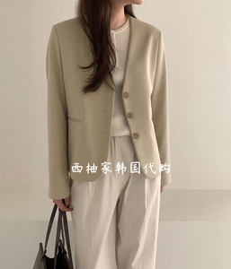 NOTTINGHAM 韩国东大门代购2023秋季女装新款纯色V领气质西装外套