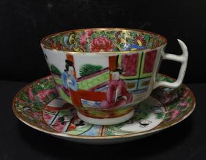 99古玩老货真品清代咸丰年西厢记人物花卉广彩描金杯碟盘茶具茶碗