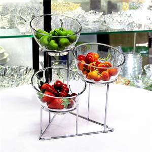 酒店自助餐水果盘沙拉架高脚早餐凉菜碗玻璃展示台果盘器皿置物小