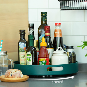 旋转厨房调味品置物架作料酱油醋收纳盘台面防滑多功能木质收纳架