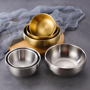 304不锈钢饭碗韩国金色双层甜品碗泡菜碗料理小碗碟韩式餐具商用