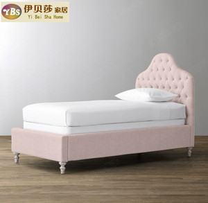 美式布艺床儿童床男孩女孩单人床1.2米 简约欧式软包床粉色公主床