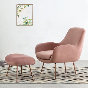 北欧简约布艺沙发后现代轻奢金属腿沙发休闲单人粉色沙发椅小户型