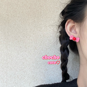 chocho/韩国小众蝴蝶结可爱少女百搭粉色设计感耳钉耳环夏季耳饰