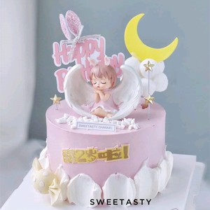 新款安妮蜜儿天使翅膀女孩蛋糕摆件装饰粉色公主兔耳朵卡通可爱甜