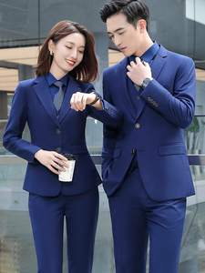 凯迪拉克工作服4S店销售经理宝蓝色西装套装男女同款外套马甲工装