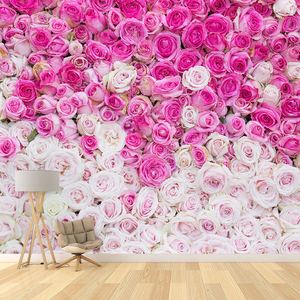 粉色浪漫玫瑰鲜花墙布美容婚纱摄影直播间背景墙壁纸酒店公寓卧室