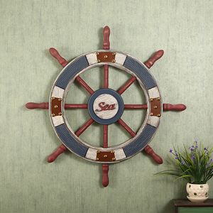 美式地中海风格复古家居装饰品 航海舵手挂件 木质船舵摆件壁饰