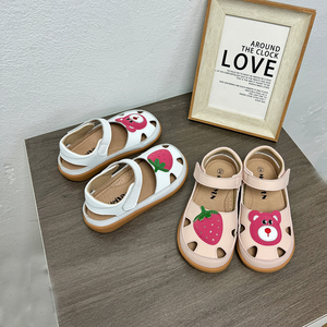 草莓熊儿童凉鞋女童包头夏季新款宝宝学步鞋子卡通软底沙滩鞋男童
