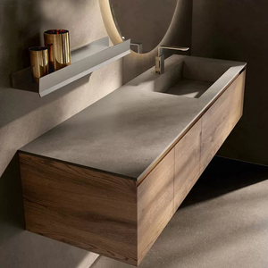 红橡木浴室柜现代轻奢岩板一体盆洗手脸组合日式卫生间洗漱台定制