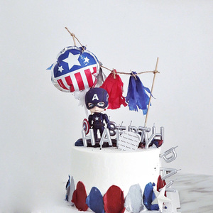 烘焙蛋糕装饰摆件美国队长插件摇头手办公仔卡通儿童生日派对装扮