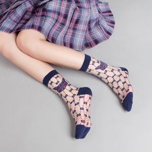 袜子女夏季薄款镂空水晶玻璃丝袜中筒小腿双G字母卡丝猫头堆堆袜