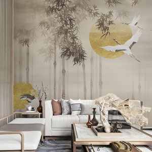 现代电视背景墙纸中式水墨竹林客厅沙发壁纸样板间民宿茶室3d壁画