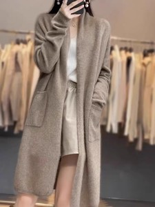 奥特莱斯女装专柜外贸羊绒开衫外套女中长款秋冬宽松针织羊毛大衣