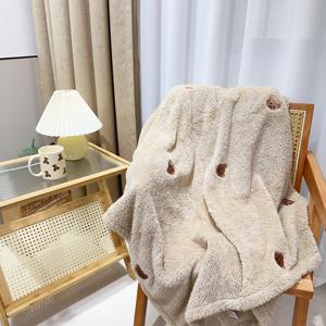 芝士毛毯~韩国刺绣小熊毛毯复古保暖毯子旅游宿舍盖毯披肩盖背毯