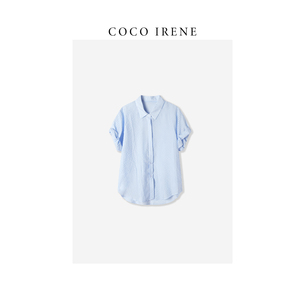 COCO IRENE 24年夏季新款简约条纹短袖衬衫女Q