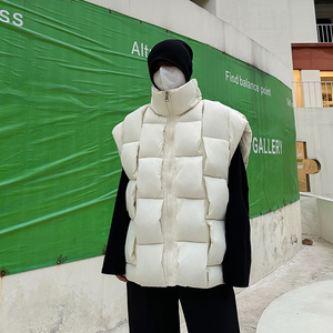 冬季高级感编织羽绒棉马甲男设计感潮牌韩版加厚保暖立领坎肩外套