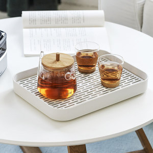 沥水茶盘长方形放杯子的托盘家用客厅水杯盘子双层隔水淋水接水盘