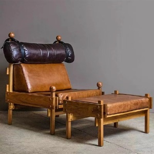 北欧单人沙发老虎椅布艺休闲椅美式真皮客厅舒服民宿复古实木椅子