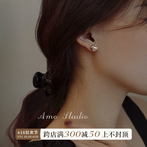 AMO方形珍珠耳环女小众设计感纯银耳钉2024年新款潮气质春夏耳饰