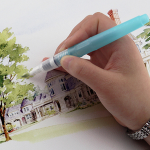 日本吴竹自来水笔固体水彩用刷头笔可水洗彩笔学生用软头笔手绘储水毛笔自出水日本进口颜色笔