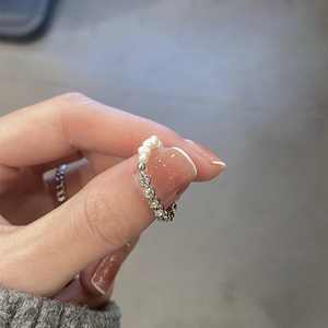 DZONE饰品 巴洛克珍珠锆石食指戒指女小众设计高级感时尚个性排钻