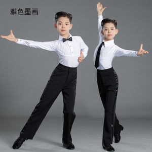 新款少儿男童拉丁舞服儿童长袖演出比赛标准服男孩专业考级规定服