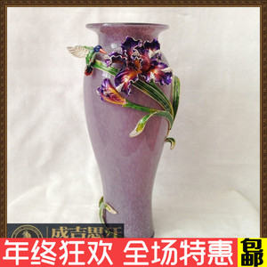 ㊣罗比罗丹珐琅彩 R-9475J水晶幸福鸢尾花瓶中号花插欧式家居摆件