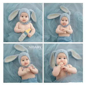 新款百天宝宝摄影主题服装婴儿拍照道具影楼小兔子造型针织套装