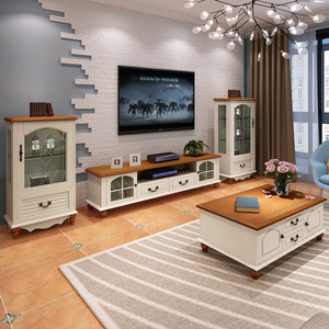 美式地中海电视柜茶几组合套装小户型客厅实木家具田园风格电视柜