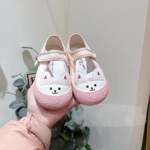 Mengmei韩版童鞋2023女童蜂巢低漏脚面可爱小兔子和蝴蝶结板鞋