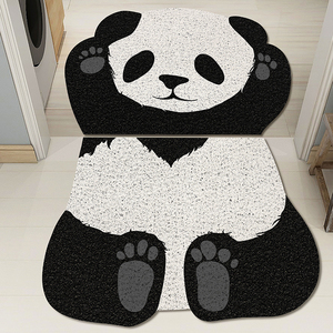 黑白熊猫地垫花花入户门垫卡通可爱进门脚垫家用门口裁剪地毯垫子
