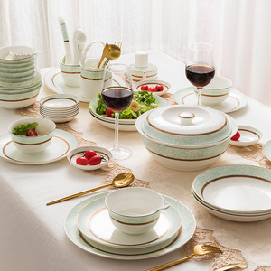 骨瓷餐具碗碟套装家用现代轻奢简约高档套碗新中式中国风乔迁礼物