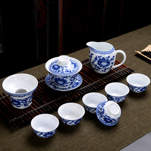 青花瓷茶具套装家用整套陶瓷功夫茶具白瓷泡茶器盖碗茶杯办公礼品