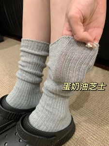 粗针袜子女纯色针织长筒堆堆袜森系ins黑白灰慵懒风百搭夏季长袜