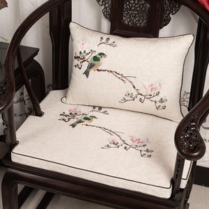 中式棉麻红木沙发坐垫太师椅垫圈椅餐椅垫子海绵棕垫乳胶防滑定制