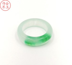 冰晴飘花 白底绿 翡翠 玉石 中条 圆 戒指 男女 戒圈 对戒 玉指环
