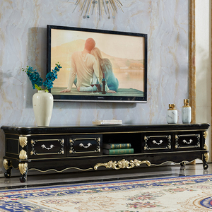 欧式实木电视柜客厅大小户型黑檀色美式轻奢大理石电视柜茶几组合