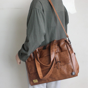 正品牌日式复古波士顿男包手提包植鞣软皮旅行公文包单肩斜挎背包
