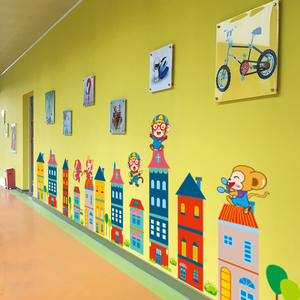 幼儿园墙贴纸主题墙面装饰环创材料走廊贴画儿童布置墙纸自粘卡通