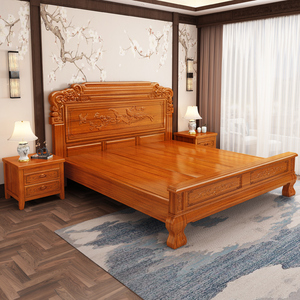 新中式实木床东南亚花梨木1.5双人床明清古典雕花1.8仿古主卧婚床