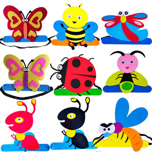 昆虫头饰帽子蝴蝶萤火虫七星瓢虫头套蚂蚁面具幼儿园舞台表演道具