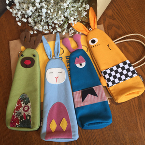 韩国原宿卡通动物帆布笔袋创意布艺可爱小清新软妹学生文具收纳袋