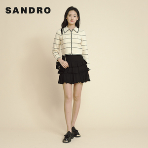 sandro2022夏季新款女装法式气质精致条纹珠饰针织开衫SFPCA00456