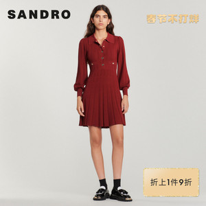 sandro女装法式优雅泡泡袖针织连衣裙SFPRO02123