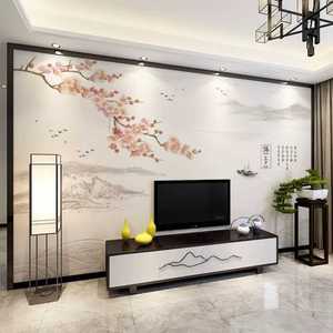 新中式客厅电视背景墙纸手绘花鸟壁纸影视墙布茶室书房古典壁画